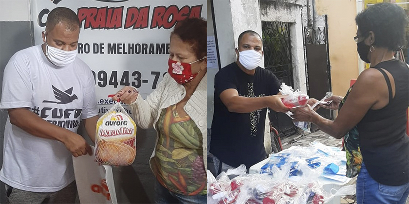 Com apoio de entidades da região, a associação de moradores distribuiu frangos e máscaras à comunidade