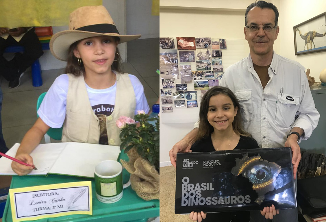 A jovem Lenira já escreveu dois livros sobre dinossauros e conheceu o paleontólogo Luis Carlos Borges