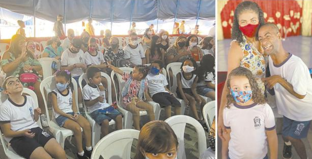 Crianças e jovens da Escola Especial Municipal Rotary Club na expectativa para verem pela primeira vez um espetáculo circense